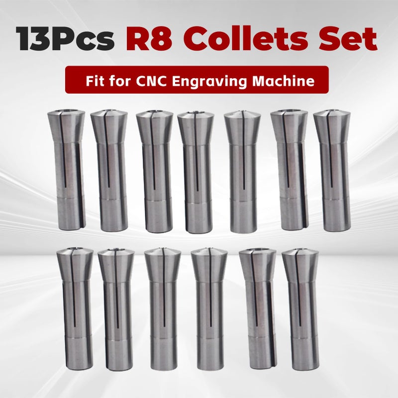 findmall 13Pcs Collet Set 1/8-7/8" R8 Mill Collet Holder Fit for CNC Engraving Machine - Image 5